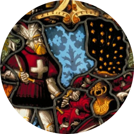 The coat of arms of the Breiten-Landenberg on a coat of arms disc. Pictured is a close relative of Gotthard II of Breiten-Landenberg, J. G. of Breiten-Landenberg, commander in Leuggern (1556).